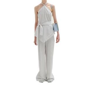 NEW EENK sana haltered top in ivory/blue stripe